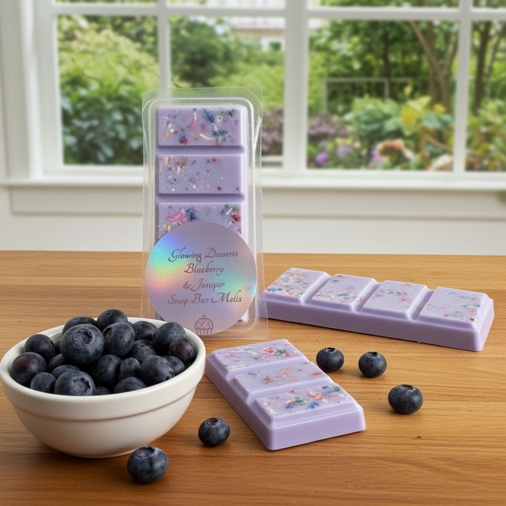 Blueberry and juniper scented snap bars, wax melts