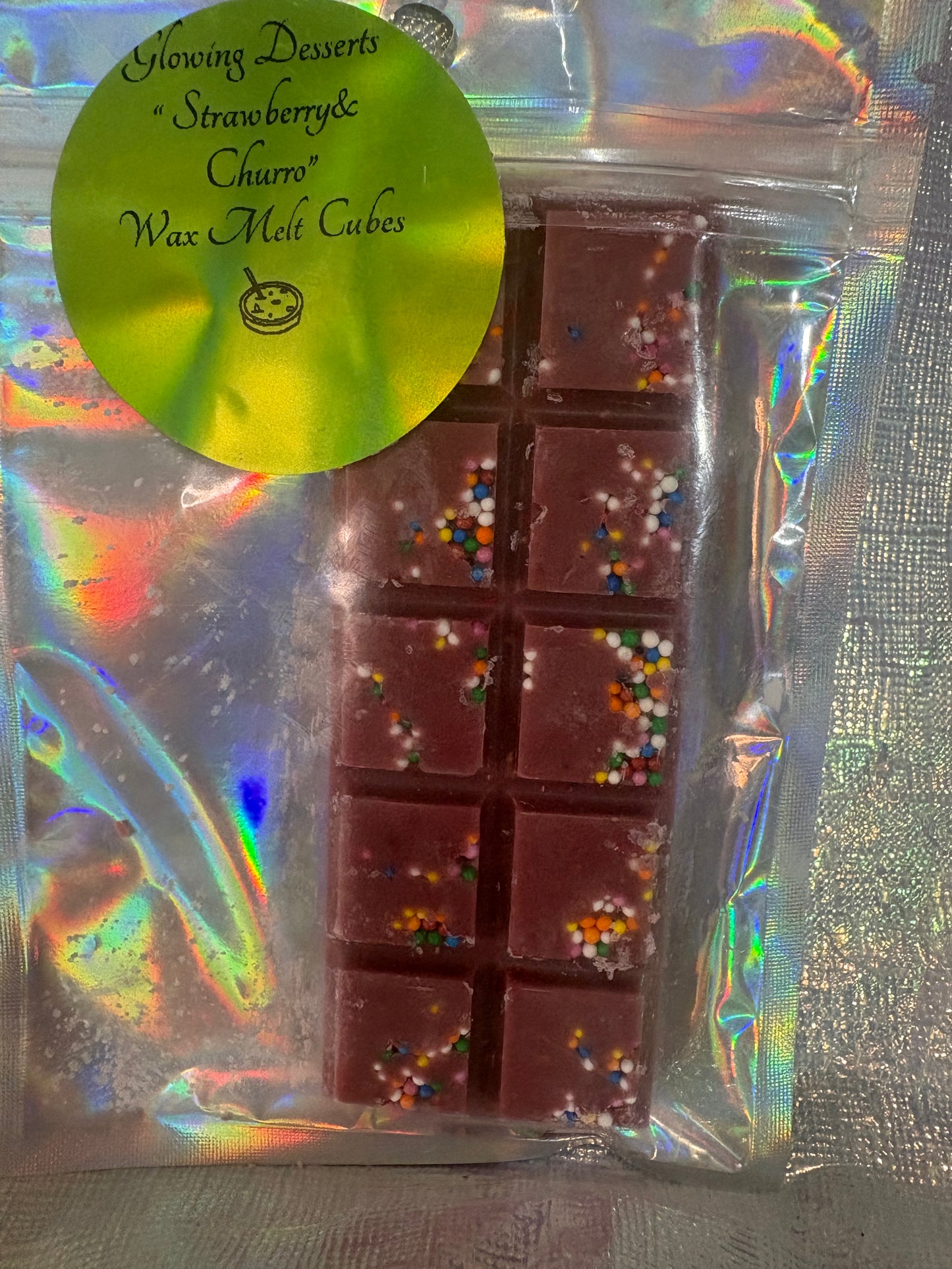 Strawberry and churro scented wax melt cubes
