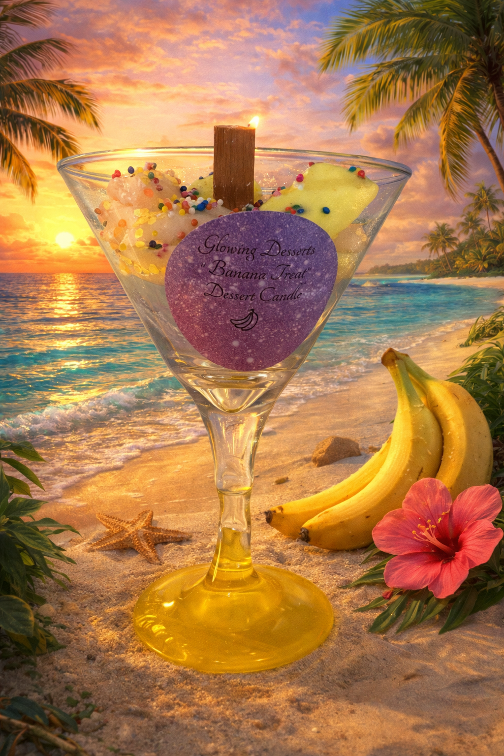 Banana Scented Dessert Candle in Martini Glass