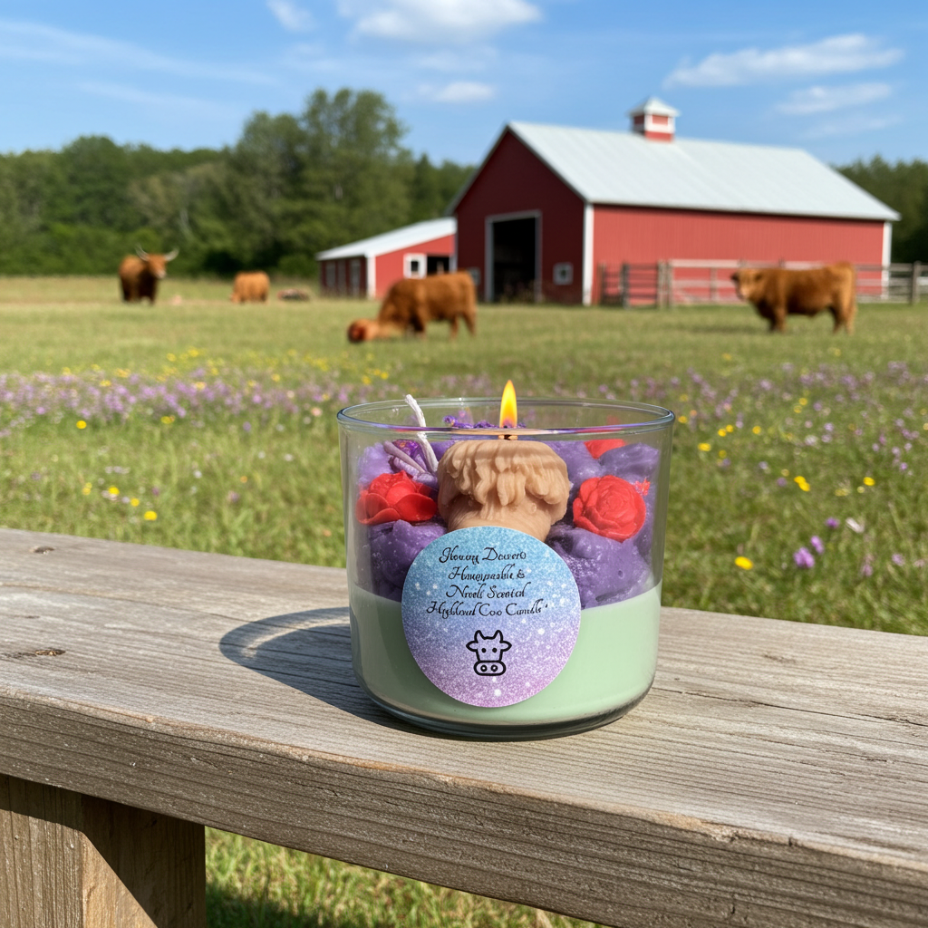 Honeysuckle and Neroly scented Highland cow candle