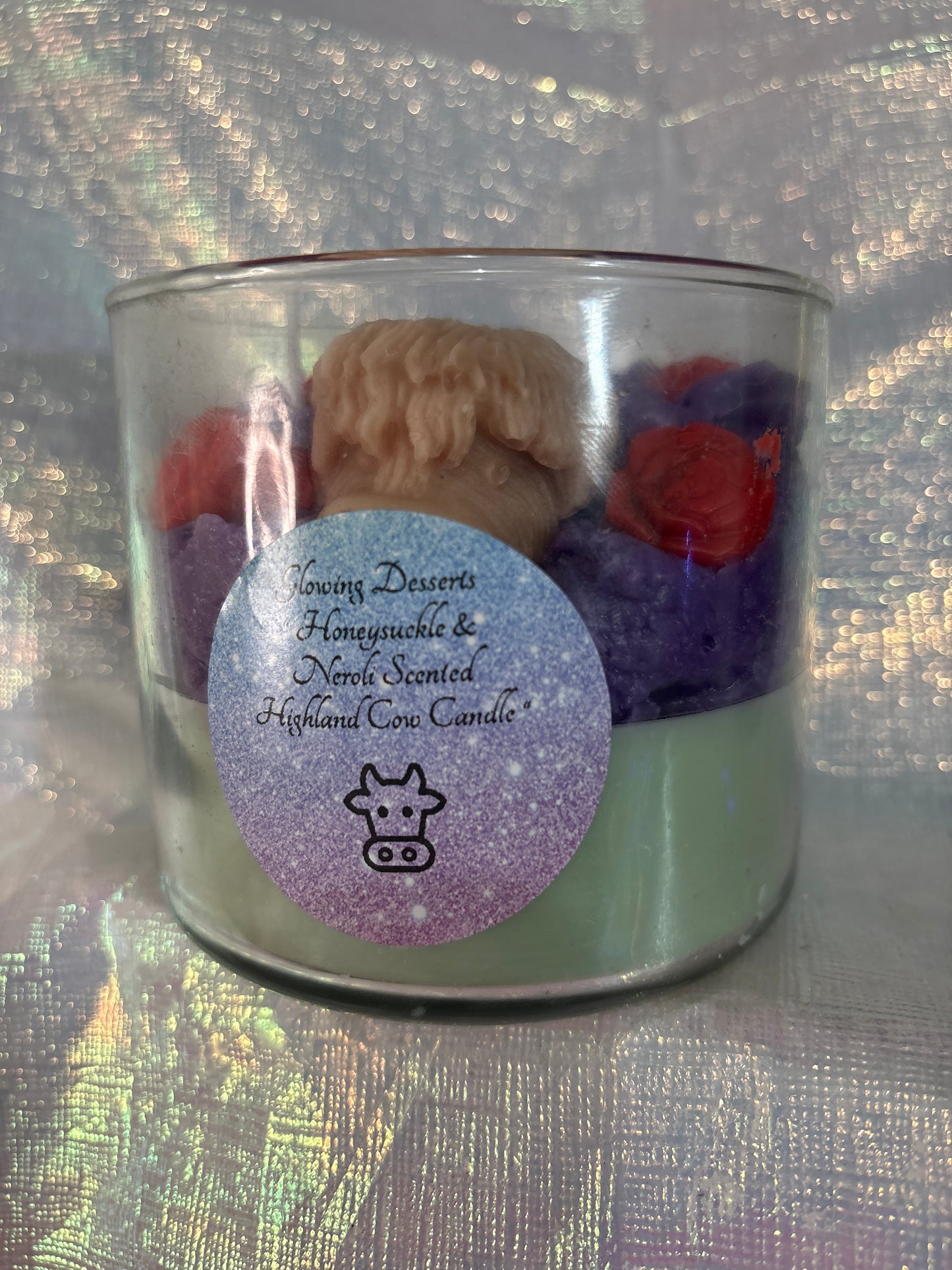 Honeysuckle and Neroly scented Highland cow candle