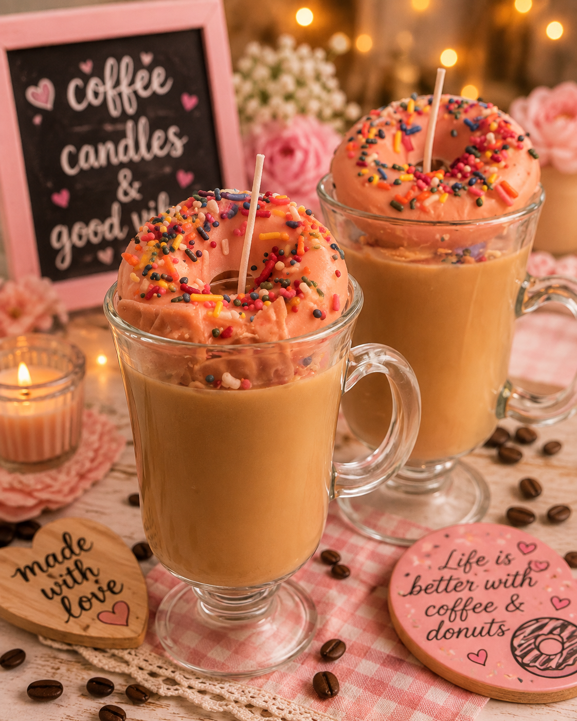 Sugar, cookie dough, and coffee, dessert candles