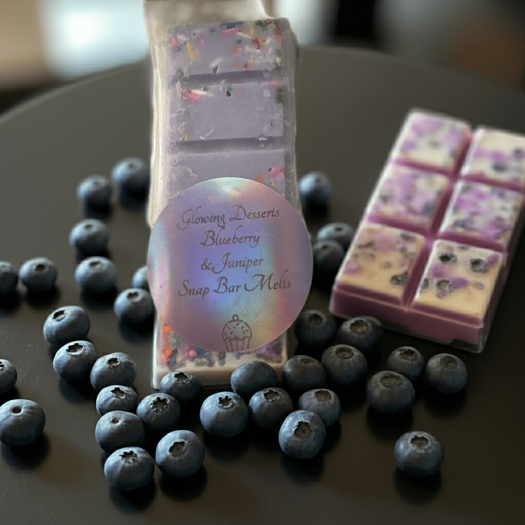 Blueberry and juniper scented snap bars, wax melts - Glowing Dessert Candles