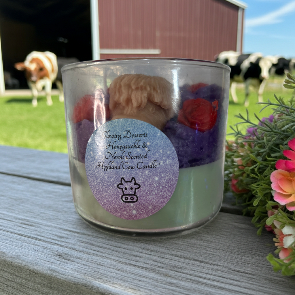 Honeysuckle and Neroly scented Highland cow candle