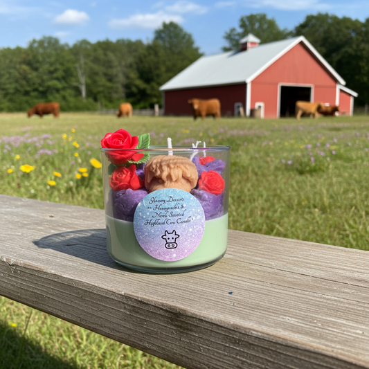 Honeysuckle and Neroly scented Highland cow candle